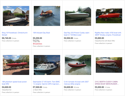 Boat listings on auction site